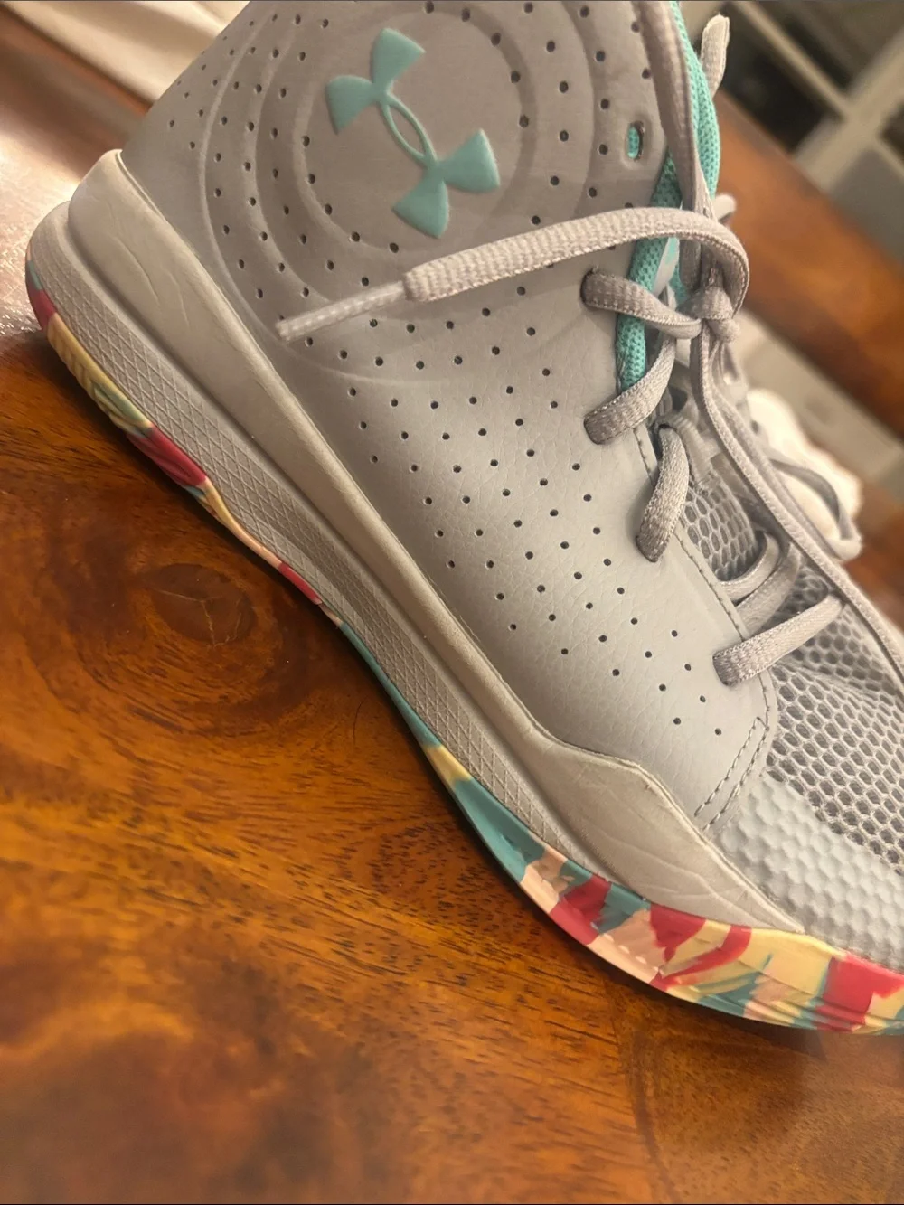 Under Armour Gray & Teal High-Top Athletic Shoes Youth Size 7 NWOT